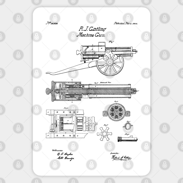 Gatling Gun Patent - 1862 Machine gun - B Sticker by SPJE Illustration Photography